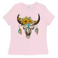 Bubblegum Pink bull skull western Ladies Tee - BarkalooDesign
