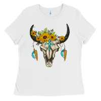 White bull skull western Ladies Tee - BarkalooDesign