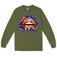 Army Green leopard american flag lips Long Sleeve Tee - Zillion Design Studio