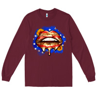 Burgundy leopard american flag lips Long Sleeve Tee - Zillion Design Studio