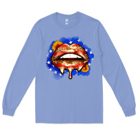 Colony Blue leopard american flag lips Long Sleeve Tee - Zillion Design Studio