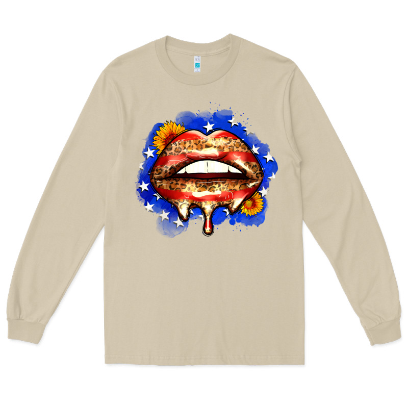 Leopard American Flag Lips Long Sleeve Tee by Zillion Design Studio | Teevron
