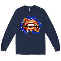 Navy leopard american flag lips Long Sleeve Tee - Zillion Design Studio