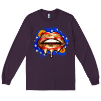 Plum leopard american flag lips Long Sleeve Tee - Zillion Design Studio
