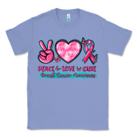 Colony Blue Peace Love Cure Breast Cancer Awareness Classic Tee - texasbilliewilder