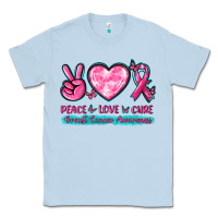 Dusty Blue Peace Love Cure Breast Cancer Awareness Classic Tee - texasbilliewilder