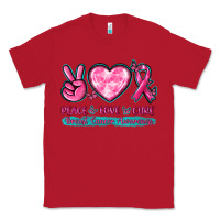 Red Peace Love Cure Breast Cancer Awareness Classic Tee - texasbilliewilder