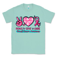 Seafoam Peace Love Cure Breast Cancer Awareness Classic Tee - texasbilliewilder