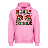 Fuchsia Pink Merry Christmas skeleton hands boobs Urban Hoodie - NancyCooperArtShop