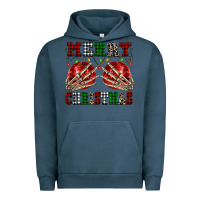 Pigment Midnight Navy Merry Christmas skeleton hands boobs Urban Hoodie - NancyCooperArtShop