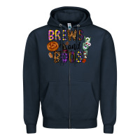 Navy Brews And Boos Zipper Hoodie - CowhideDigitalArt