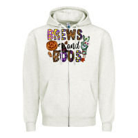 Oatmeal Heather Brews And Boos Zipper Hoodie - CowhideDigitalArt