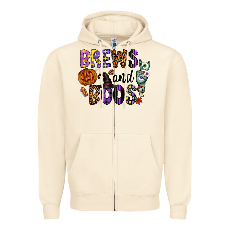 Brews And Boos Zipper Hoodie by CowhideDigitalArt | Teevron