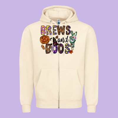 Brews And Boos Zipper Hoodie Designed By Cowhidedigitalart