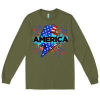 Army Green America with lightning bolt Long Sleeve Tee - Zillion Design Studio
