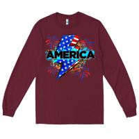 Burgundy America with lightning bolt Long Sleeve Tee - Zillion Design Studio
