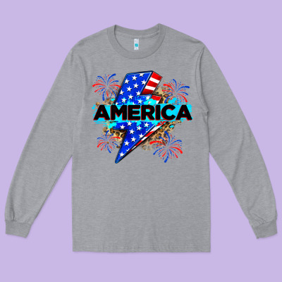 America With Lightning Bolt Long Sleeve Tee Designed By Zillion Design Studio
