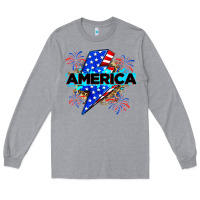 Heather Grey America with lightning bolt Long Sleeve Tee - Zillion Design Studio