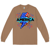 Toasted Coconut America with lightning bolt Long Sleeve Tee - Zillion Design Studio