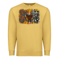 Antique Gold saddle sunflower horseshoe cowhide leopard background Premium Sweatshirt - Artiststas