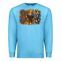Ocean Blue saddle sunflower horseshoe cowhide leopard background Premium Sweatshirt - Artiststas