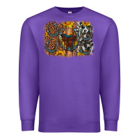 Purple saddle sunflower horseshoe cowhide leopard background Premium Sweatshirt - Artiststas