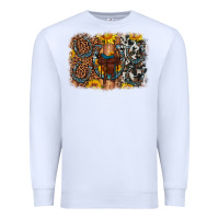 White saddle sunflower horseshoe cowhide leopard background Premium Sweatshirt - Artiststas