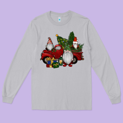 Christmas Gnomes With Truck Long Sleeve Tee Designed By Ranaportraitstore