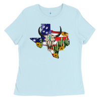 Baby Blue bull skull texas map american playng Ladies Tee - BarkalooDesign