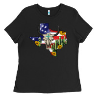 Black bull skull texas map american playng Ladies Tee - BarkalooDesign