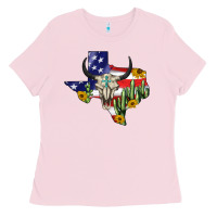 Bubblegum Pink bull skull texas map american playng Ladies Tee - BarkalooDesign