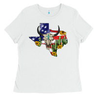 White bull skull texas map american playng Ladies Tee - BarkalooDesign