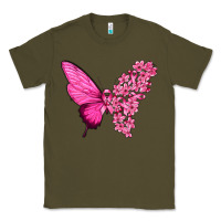Army Green Pink Flowers and Breast Cancer Ribbon Butterfly Classic Tee - texasbilliewilder