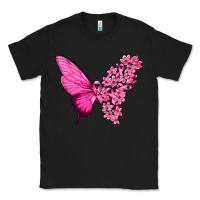 Black Pink Flowers and Breast Cancer Ribbon Butterfly Classic Tee - texasbilliewilder
