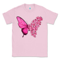Bubblegum Pink Pink Flowers and Breast Cancer Ribbon Butterfly Classic Tee - texasbilliewilder
