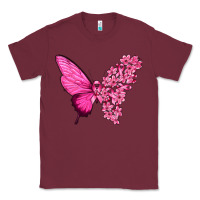 Burgundy Pink Flowers and Breast Cancer Ribbon Butterfly Classic Tee - texasbilliewilder