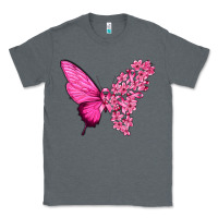 Charcoal Heather Pink Flowers and Breast Cancer Ribbon Butterfly Classic Tee - texasbilliewilder