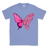 Colony Blue Pink Flowers and Breast Cancer Ribbon Butterfly Classic Tee - texasbilliewilder