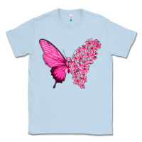 Dusty Blue Pink Flowers and Breast Cancer Ribbon Butterfly Classic Tee - texasbilliewilder