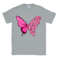 Heather Grey Pink Flowers and Breast Cancer Ribbon Butterfly Classic Tee - texasbilliewilder