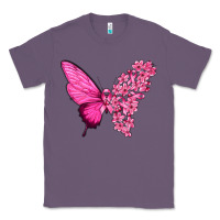 Lavender Pink Flowers and Breast Cancer Ribbon Butterfly Classic Tee - texasbilliewilder