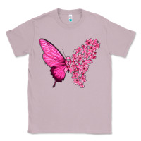 Lilac Pink Flowers and Breast Cancer Ribbon Butterfly Classic Tee - texasbilliewilder