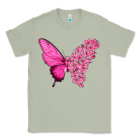 Matcha Pink Flowers and Breast Cancer Ribbon Butterfly Classic Tee - texasbilliewilder