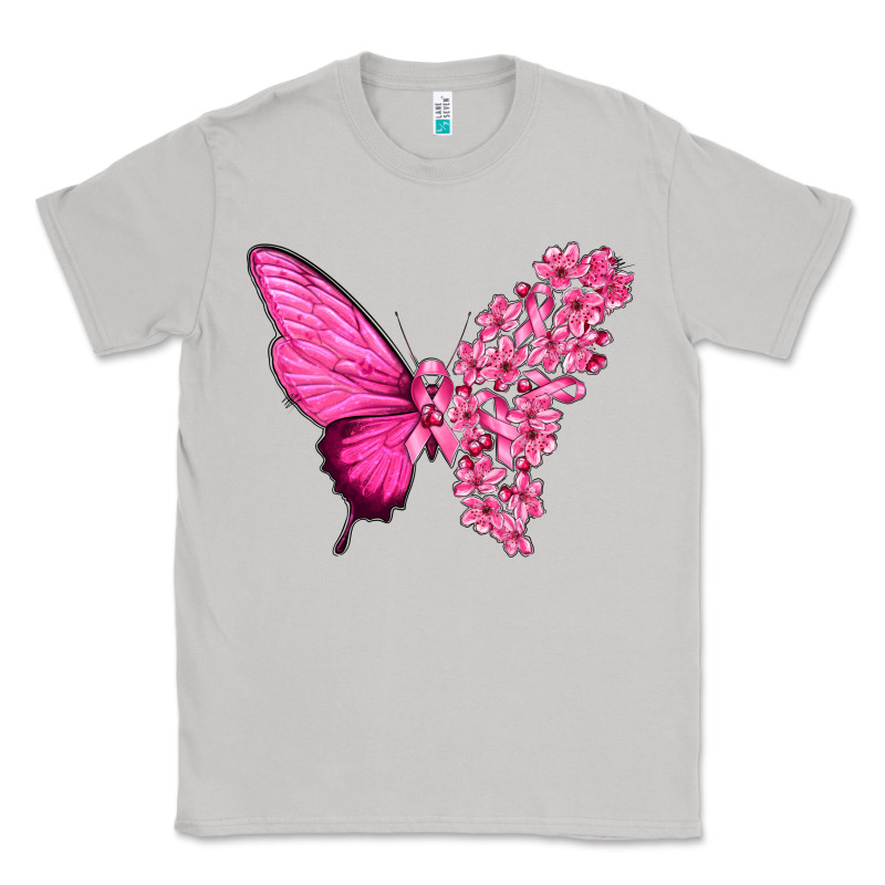 Pink Flowers And Breast Cancer Ribbon Butterfly Classic Tee by texasbilliewilder | Teevron