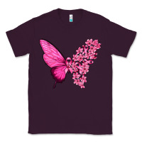 Plum Pink Flowers and Breast Cancer Ribbon Butterfly Classic Tee - texasbilliewilder