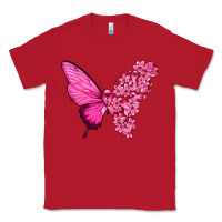 Red Pink Flowers and Breast Cancer Ribbon Butterfly Classic Tee - texasbilliewilder