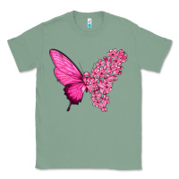Sage Pink Flowers and Breast Cancer Ribbon Butterfly Classic Tee - texasbilliewilder