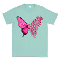 Seafoam Pink Flowers and Breast Cancer Ribbon Butterfly Classic Tee - texasbilliewilder