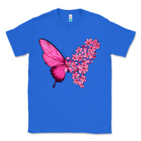 True Royal Pink Flowers and Breast Cancer Ribbon Butterfly Classic Tee - texasbilliewilder
