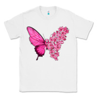 White Pink Flowers and Breast Cancer Ribbon Butterfly Classic Tee - texasbilliewilder
